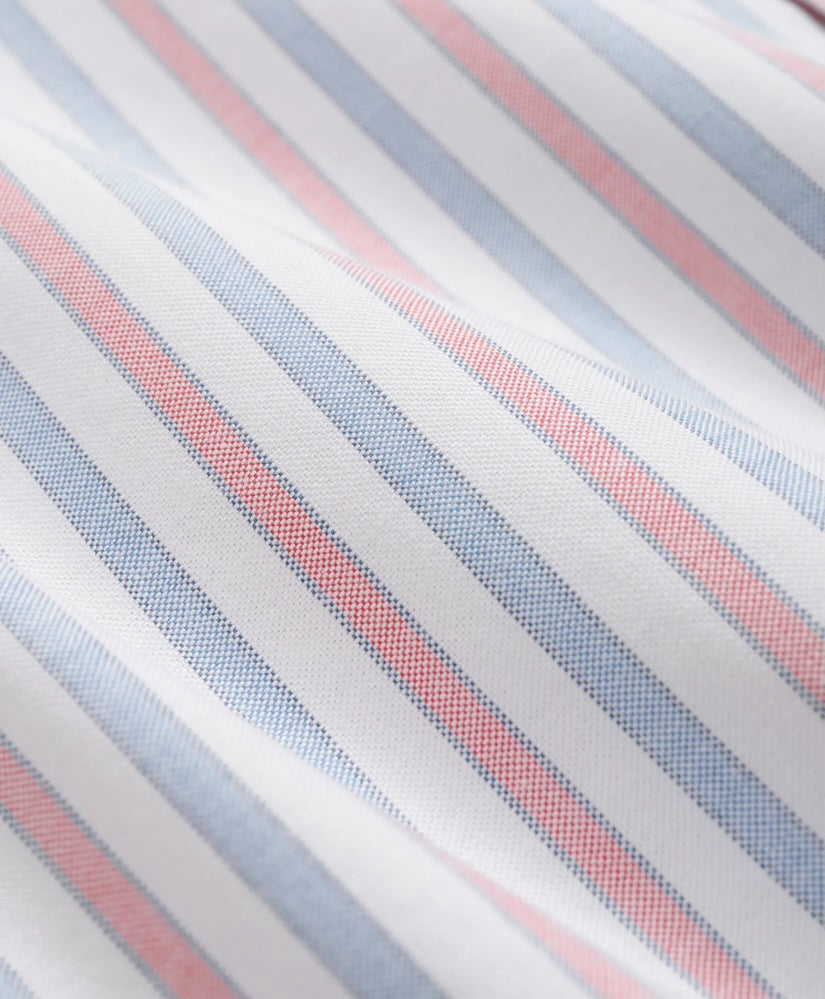 Brooks Brothers Stretch Cotton Non-Iron Oxford Polo Button Down Collar, Outline Stripe Shirt