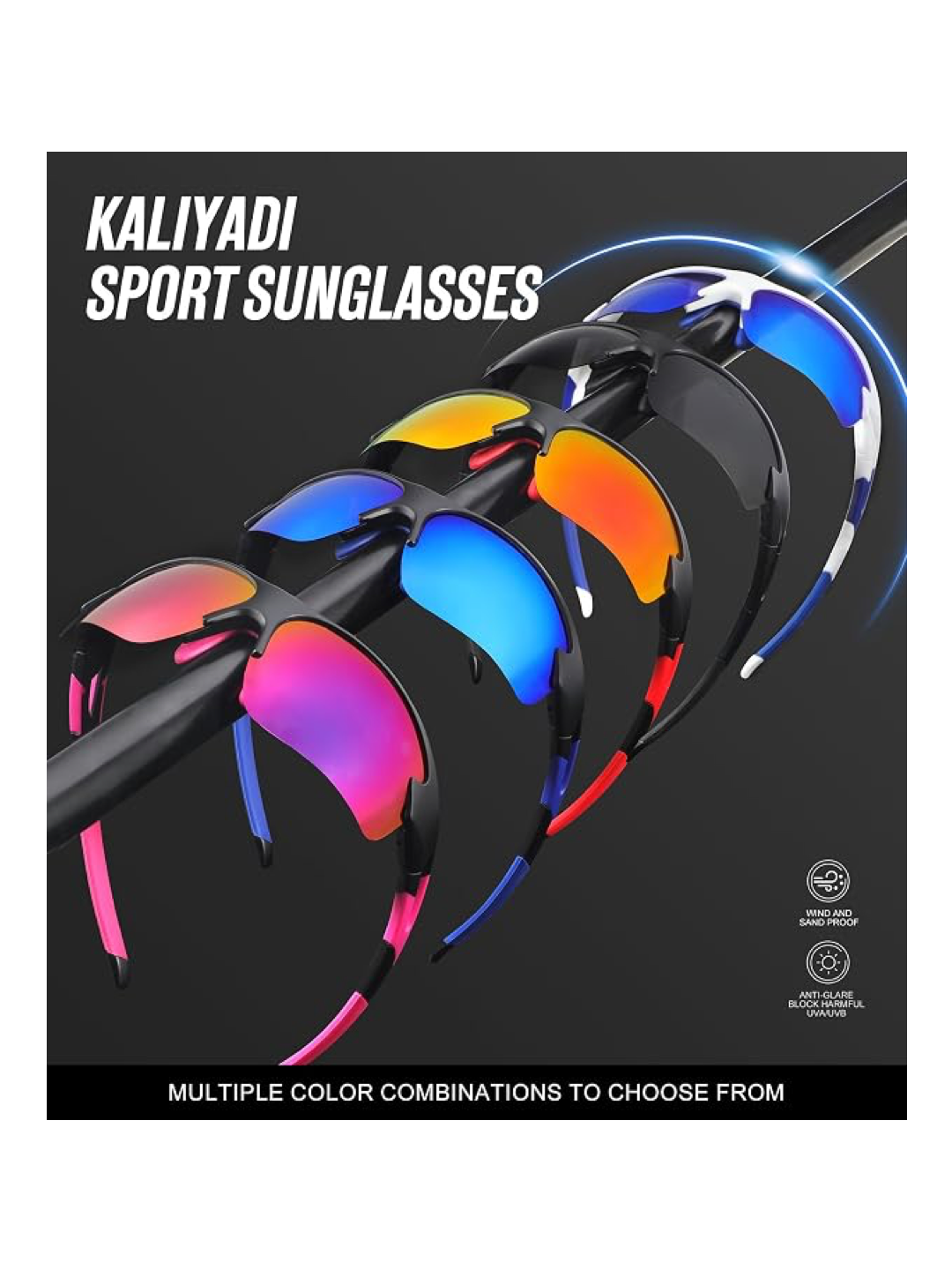 KALIYADI Sports Sunglasses for Men – Polarized UV Protection (3-Pack)