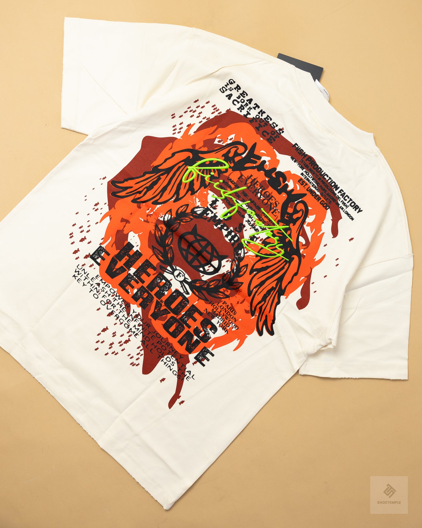 FIISH Heroes Everyone Flame Heavy Weight Graphic T-Shirt – White
