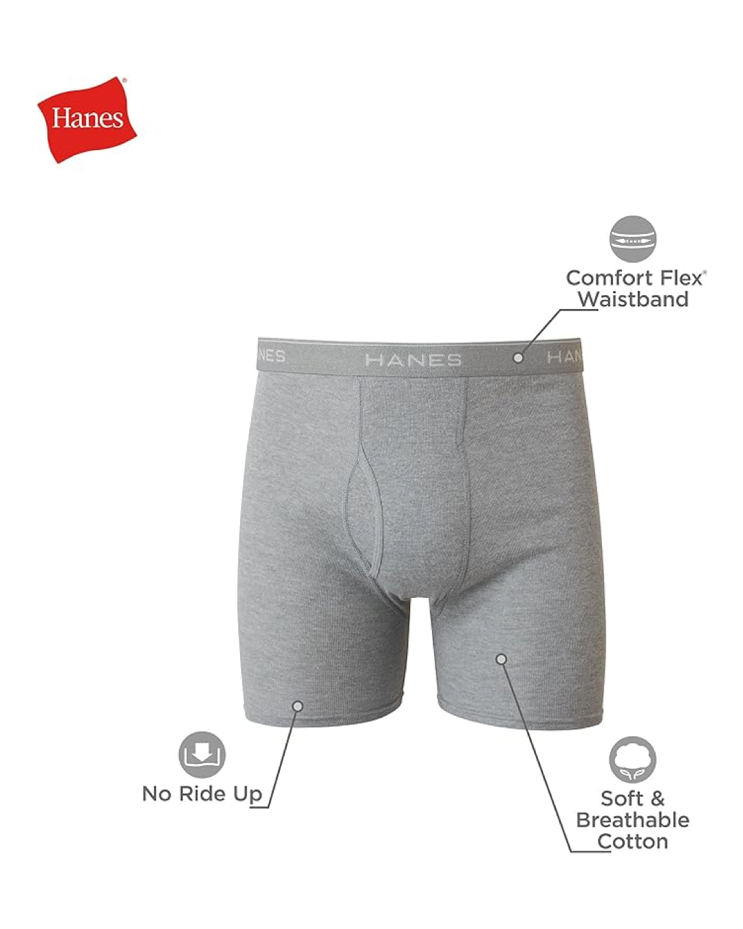 Hanes Men's Underwear 6 Pack Boxer Briefs Pack, Cool & Breathable Cotton Moisture-Wicking Underwear for Men, No Ride Up