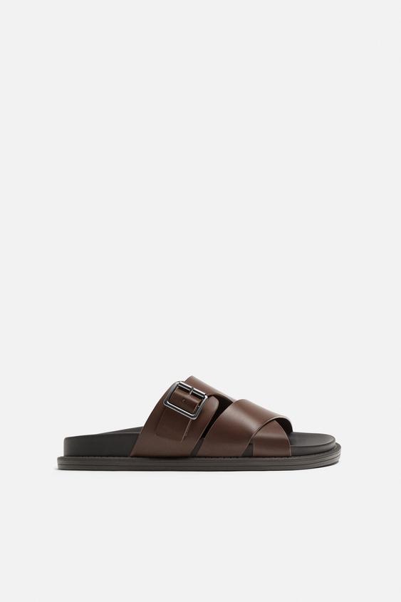 Zara Crossover buckled sandals Brown