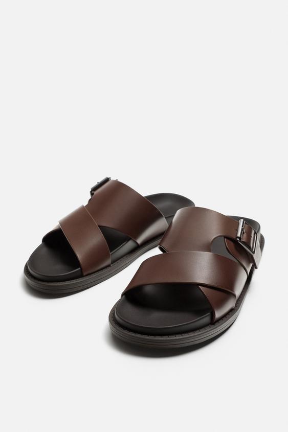 Zara Crossover buckled sandals Brown