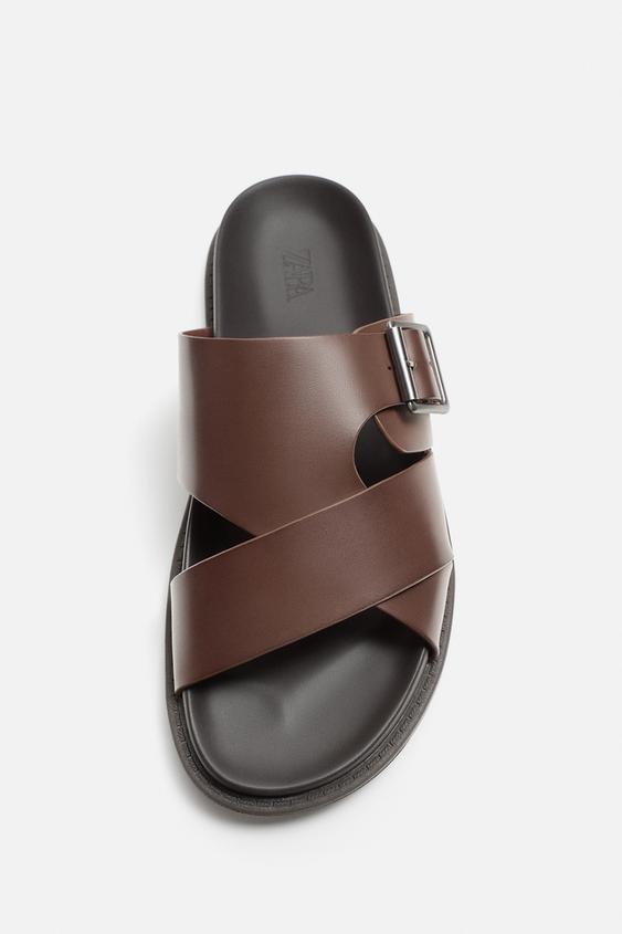 Zara Crossover buckled sandals Brown