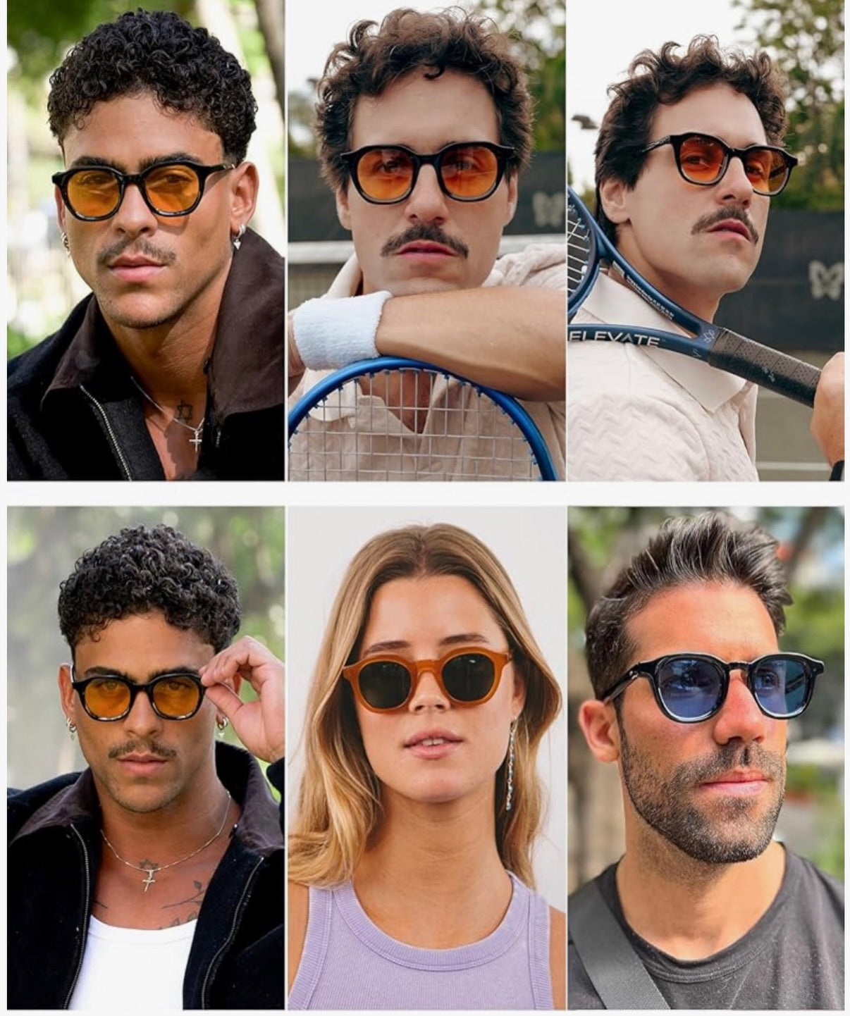 Retro Round Sunglasses for Men Women Vintage Circle Shades (Blue and Orange)