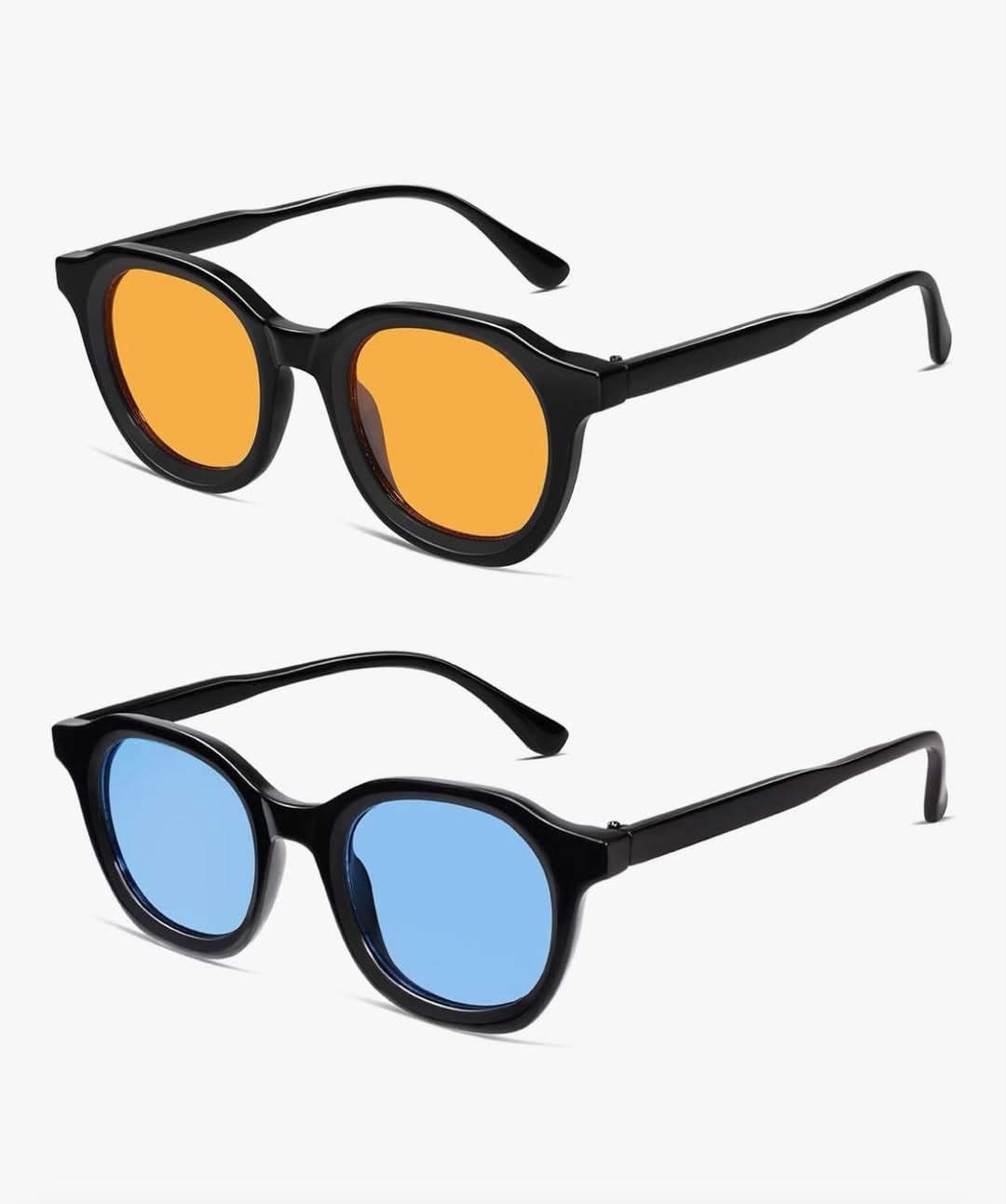 Retro Round Sunglasses for Men Women Vintage Circle Shades (Blue and Orange)