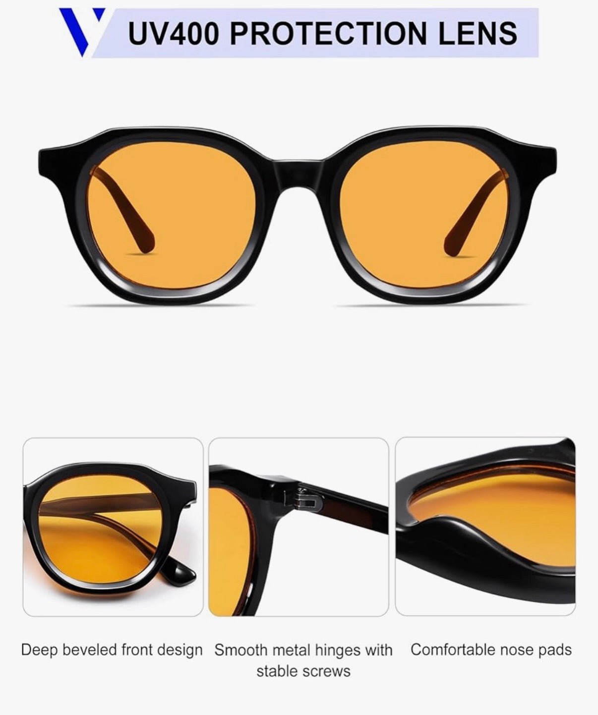 Retro Round Sunglasses for Men Women Vintage Circle Shades (Blue and Orange)