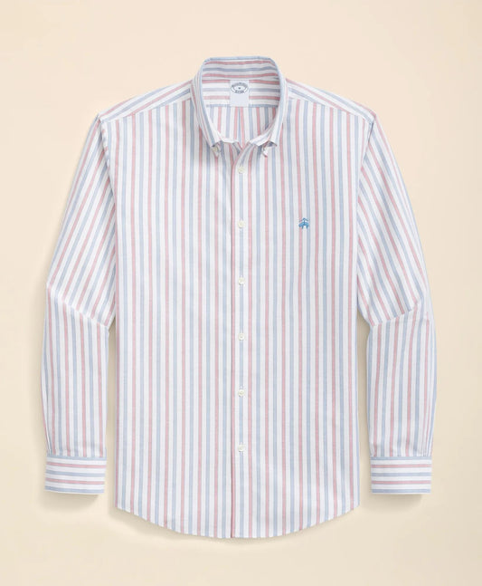 Brooks Brothers Stretch Cotton Non-Iron Oxford Polo Button Down Collar, Outline Stripe Shirt