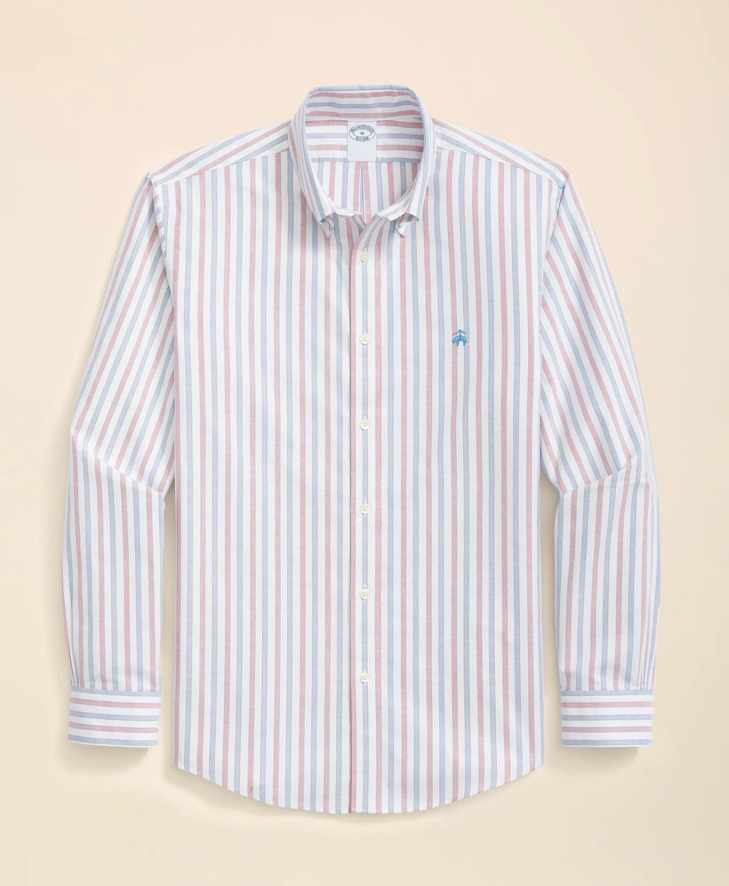 Brooks Brothers Stretch Cotton Non-Iron Oxford Polo Button Down Collar, Outline Stripe Shirt