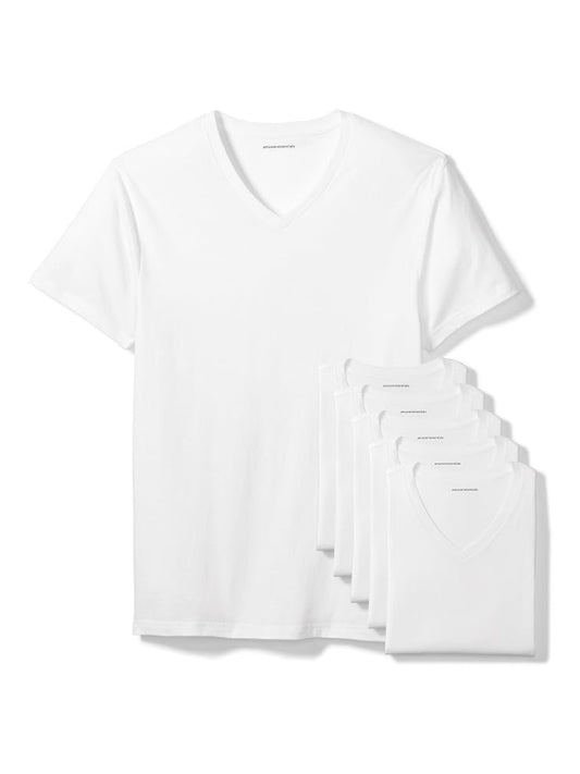 6 Pack Men's Slim Fit V-Neck Undershirt, Breathable Cotton, Amazon Essentials.