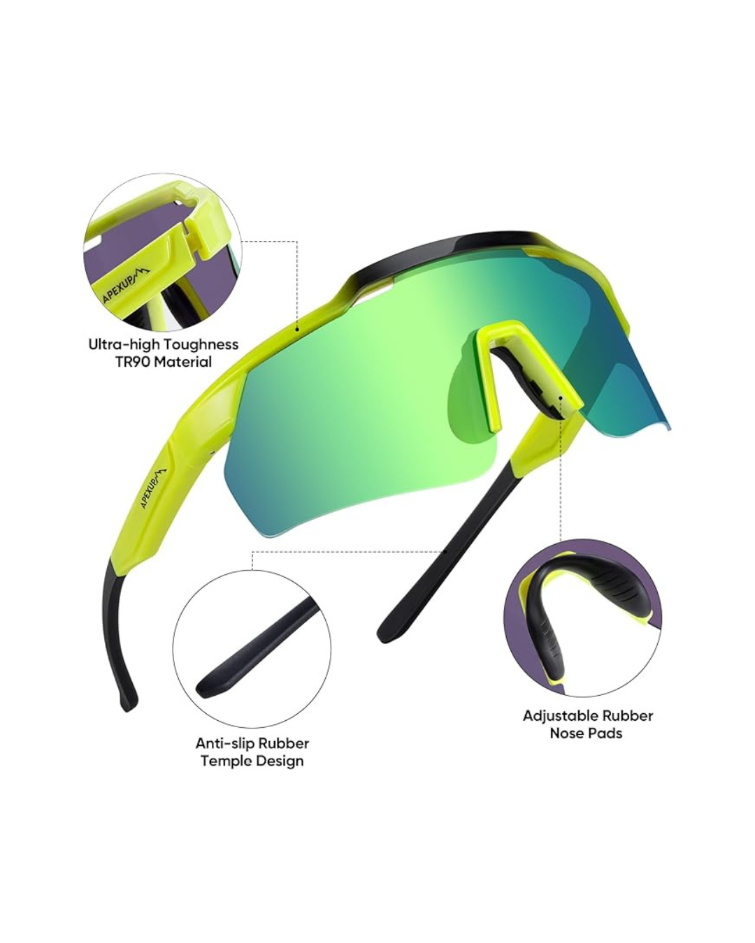 APEXUP Sports Polarized Sunglasses for Men Women, UV400 Protection Men's Sunglasses for Cycling, Running, Hiking etc