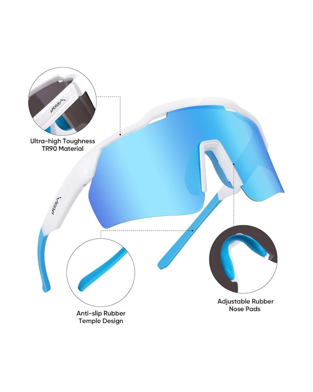 APEXUP Sports Polarized Sunglasses for Men Women, UV400 Protection Men's Sunglasses for Cycling, Running, Hiking etc