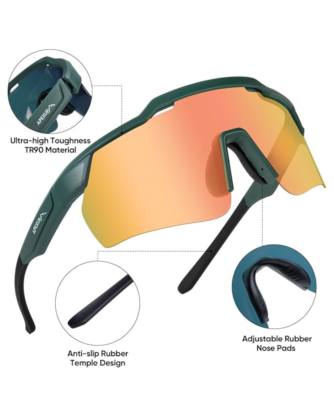 APEXUP Sports Polarized Sunglasses for Men Women, UV400 Protection Men's Sunglasses for Cycling, Running, Hiking etc