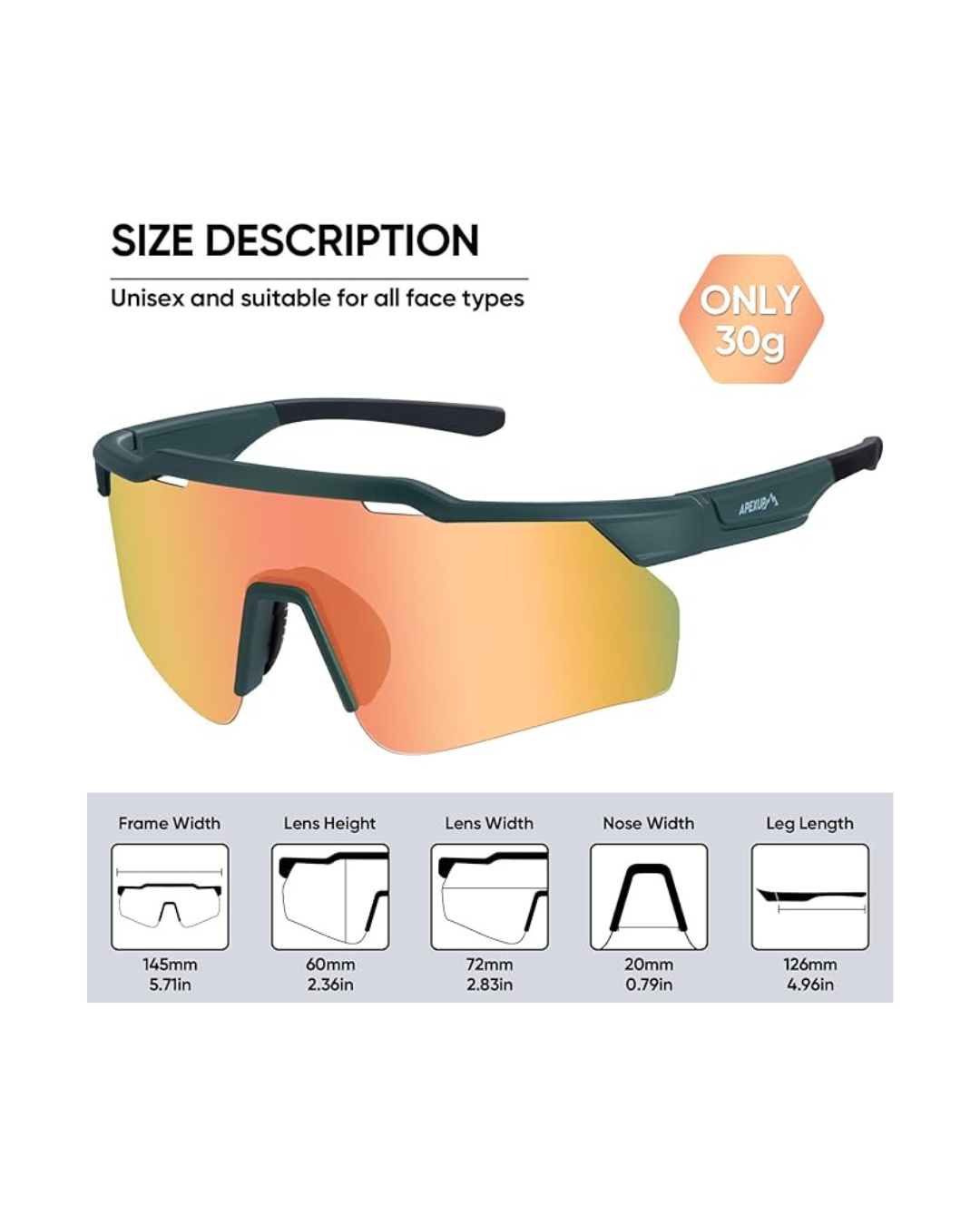 APEXUP Sports Polarized Sunglasses for Men Women, UV400 Protection Men's Sunglasses for Cycling, Running, Hiking etc