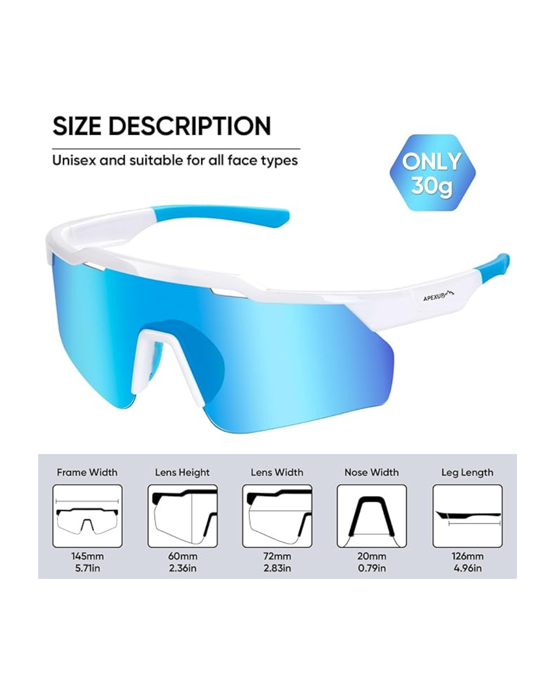 APEXUP Sports Polarized Sunglasses for Men Women, UV400 Protection Men's Sunglasses for Cycling, Running, Hiking etc