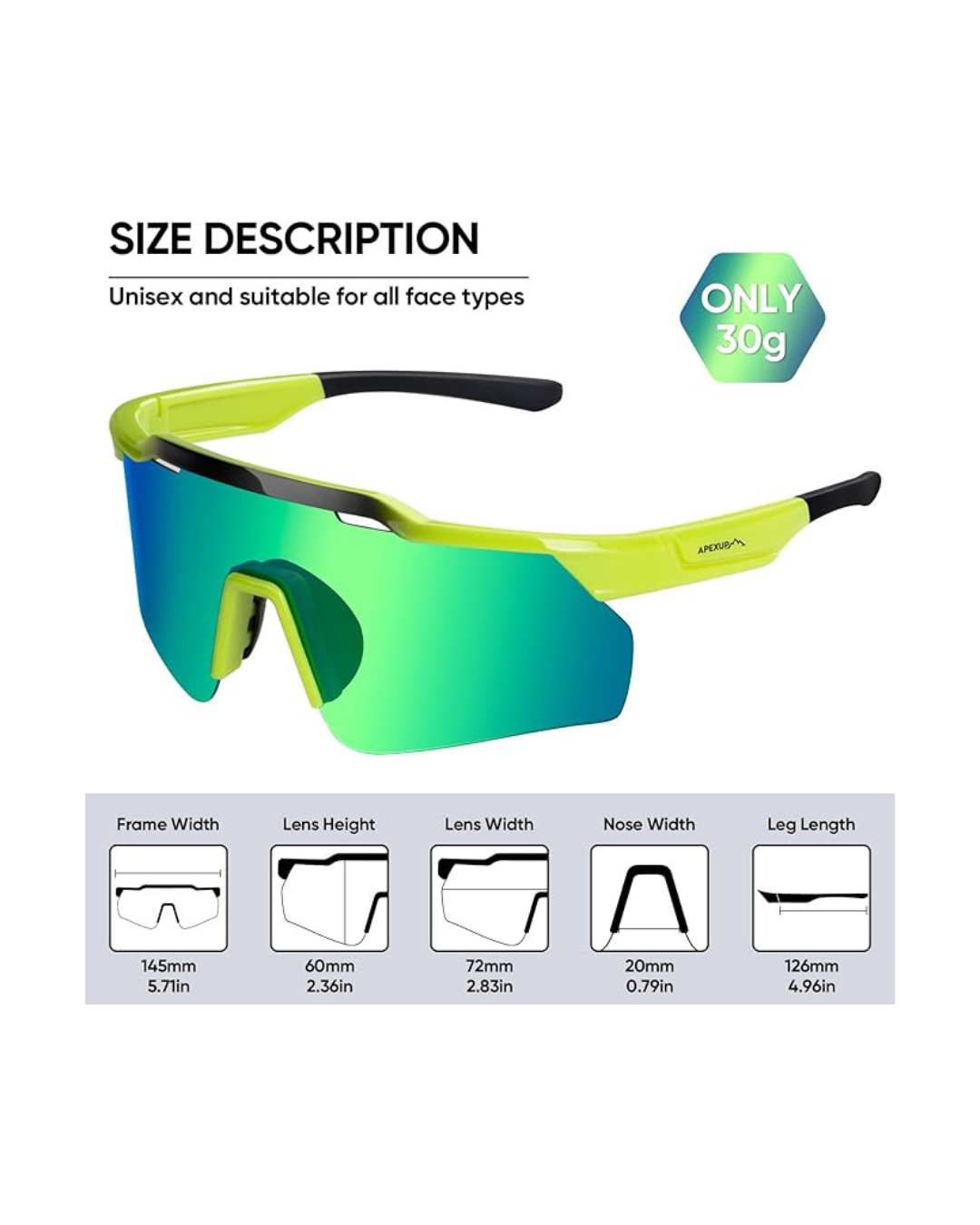 APEXUP Sports Polarized Sunglasses for Men Women, UV400 Protection Men's Sunglasses for Cycling, Running, Hiking etc