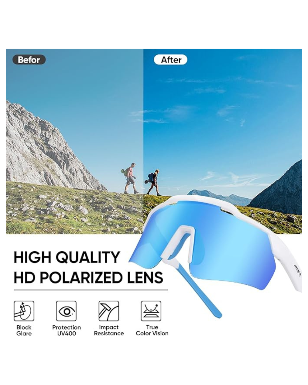 APEXUP Sports Polarized Sunglasses for Men Women, UV400 Protection Men's Sunglasses for Cycling, Running, Hiking etc