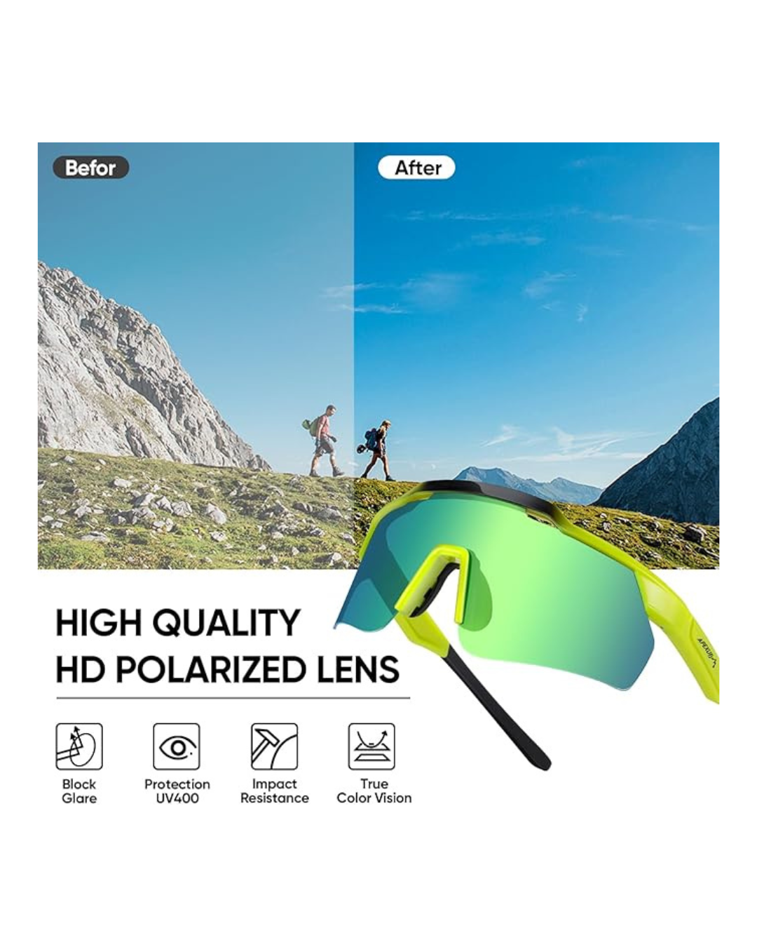 APEXUP Sports Polarized Sunglasses for Men Women, UV400 Protection Men's Sunglasses for Cycling, Running, Hiking etc