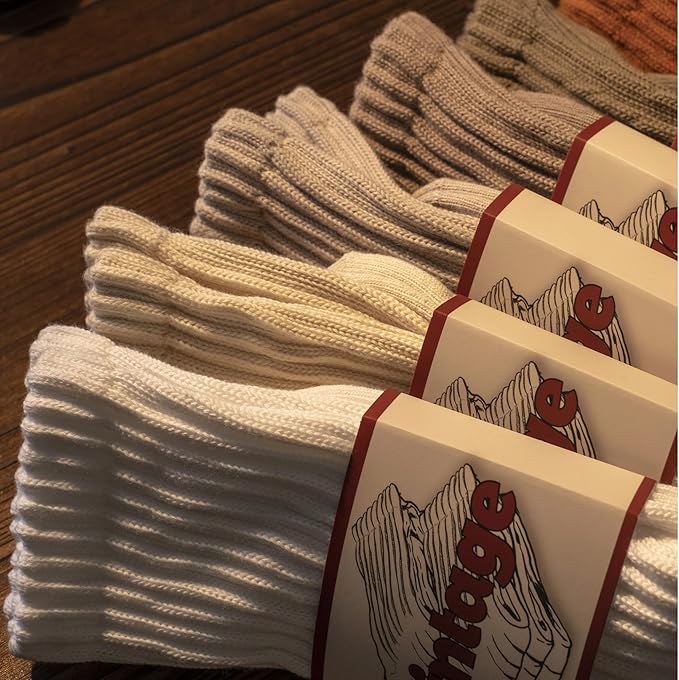 4 Pairs Natural 98% Cotton Crew Socks - Seamless, Breathable, Cozy Fall & Winter Socks for Women & Men