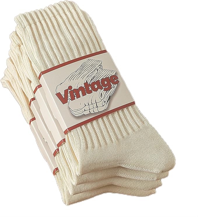 4 Pairs Natural 98% Cotton Crew Socks - Seamless, Breathable, Cozy Fall & Winter Socks for Women & Men