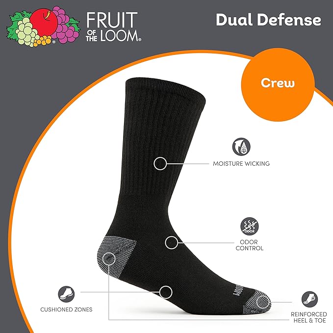 Fruit of the Loom Men's Dual Defense Crew Socks (12-Pack)