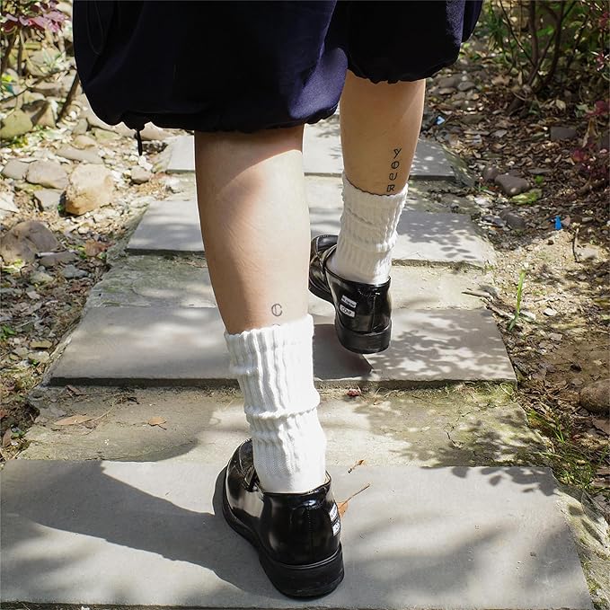 4 Pairs Natural 98% Cotton Crew Socks - Seamless, Breathable, Cozy Fall & Winter Socks for Women & Men