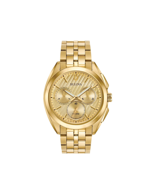 Bulova Men's Curv Chronograph - Champagne Dial - Gold-Tone Case & Bracelet 45mm