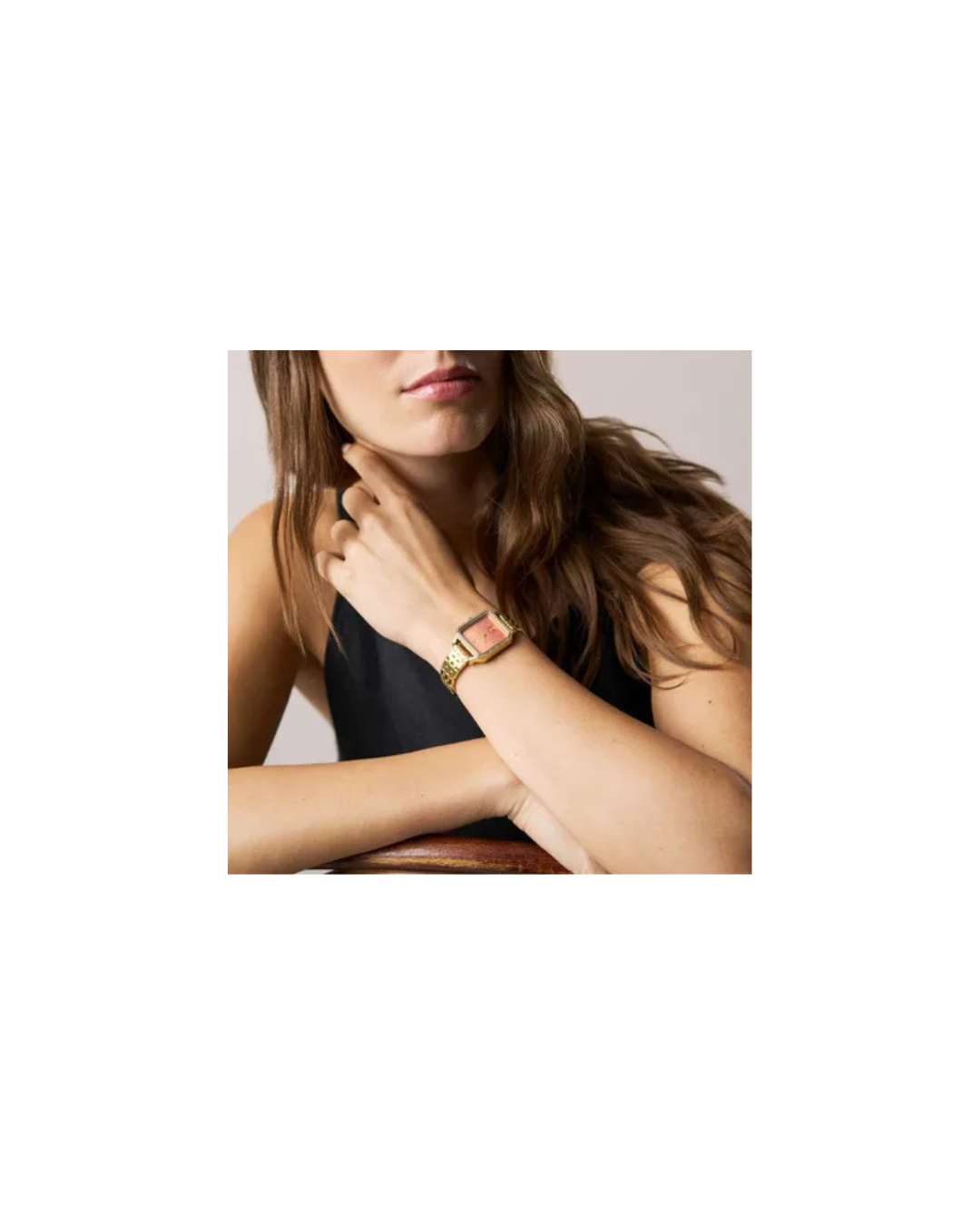 Colleen Gold Stainless Steel Watch with Peach Square Dial 28mm - BQW8043 (Ladies)