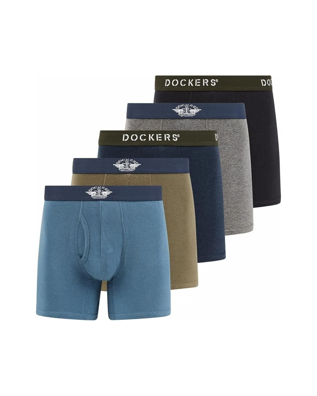 DOCKERS Men's Breathable Cotton Boxer Briefs, Pack of 5