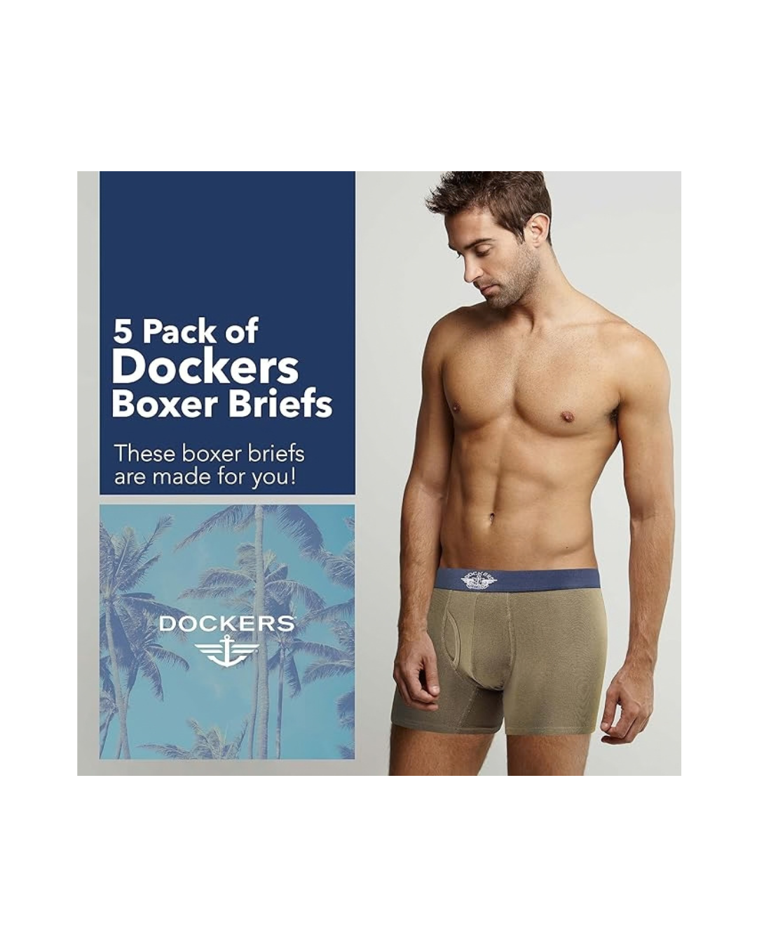 DOCKERS Men's Breathable Cotton Boxer Briefs, Pack of 5