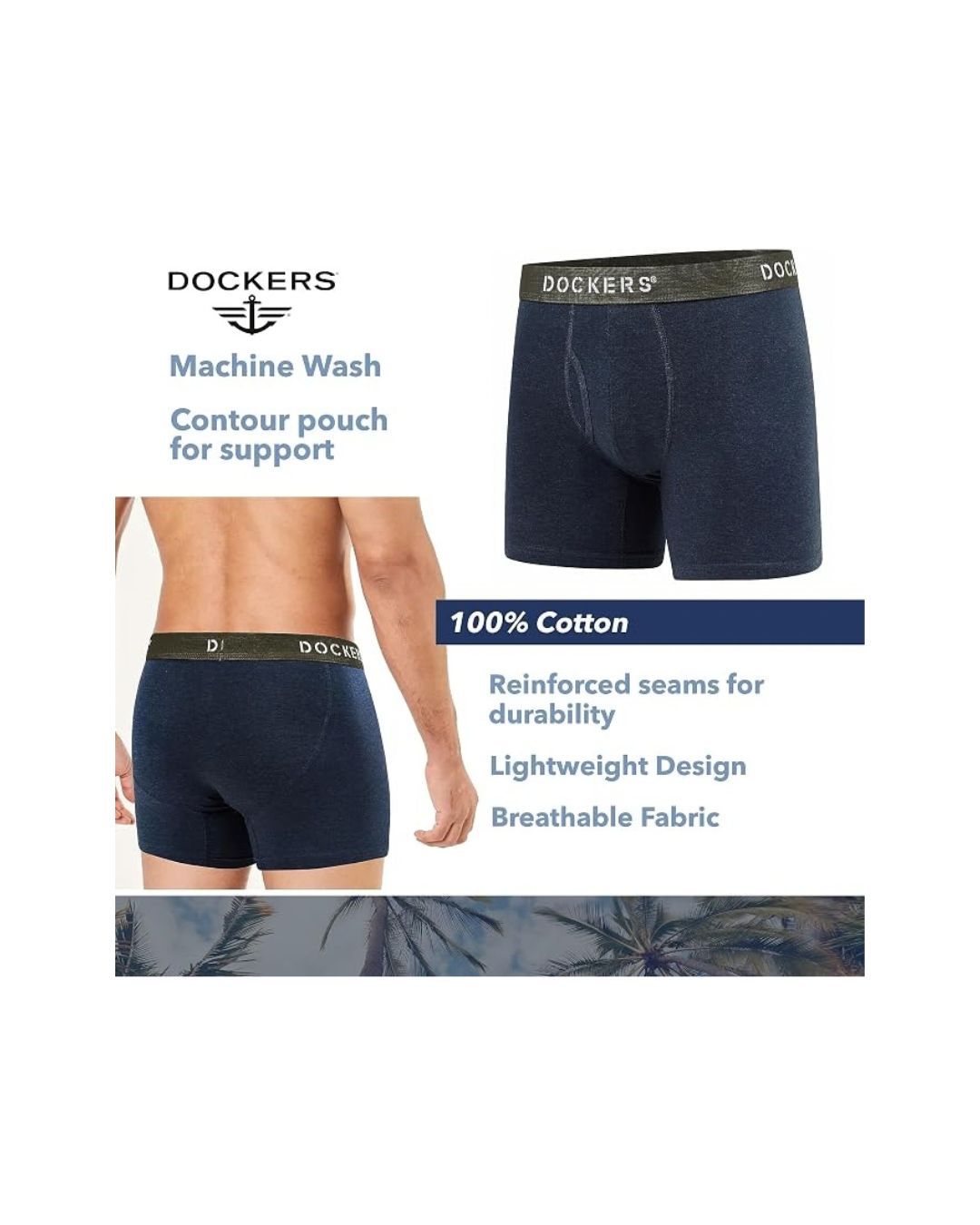 DOCKERS Men's Breathable Cotton Boxer Briefs, Pack of 5
