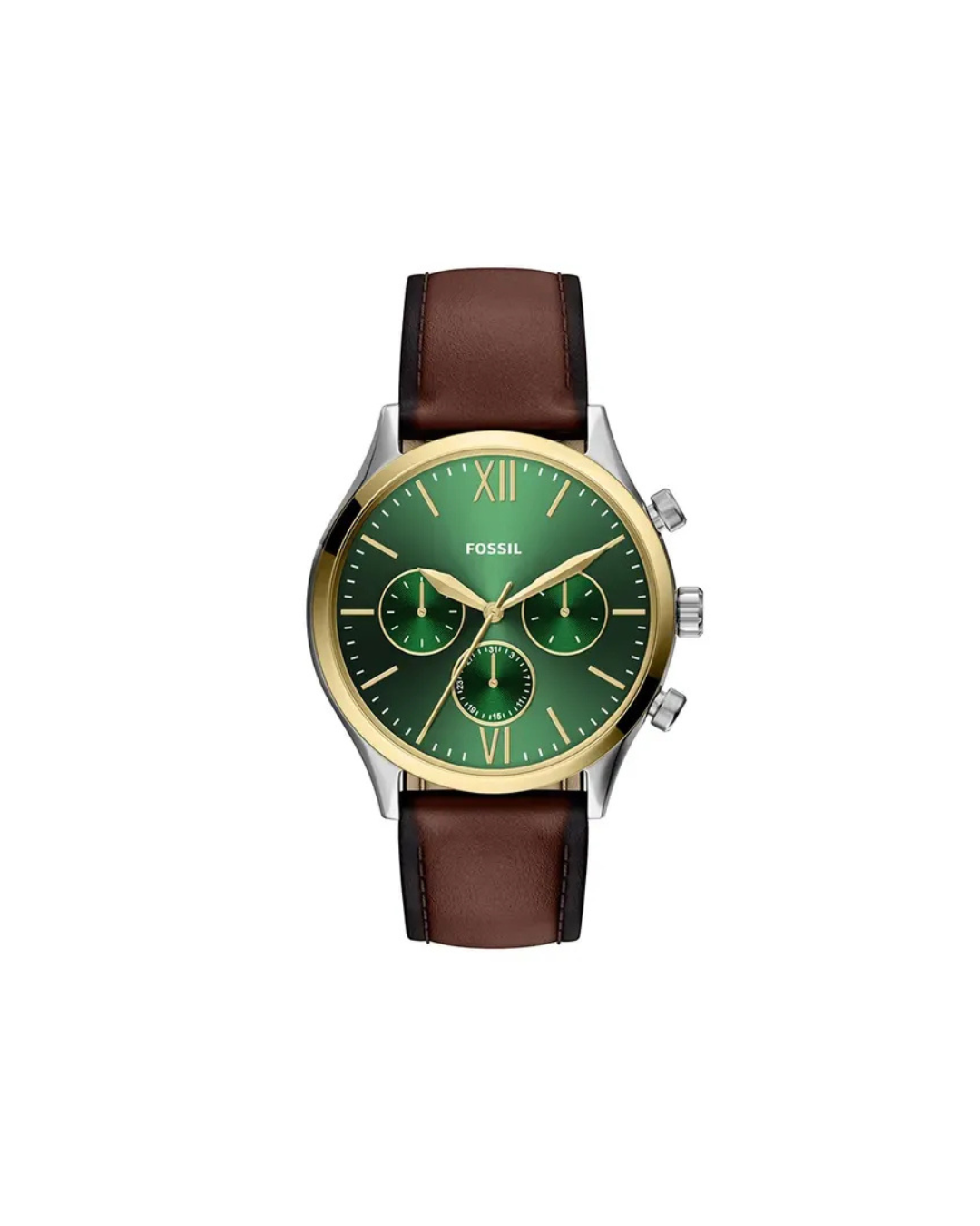 Fenmore Multifunction Brown Leather Watch with Green Dial 44mm