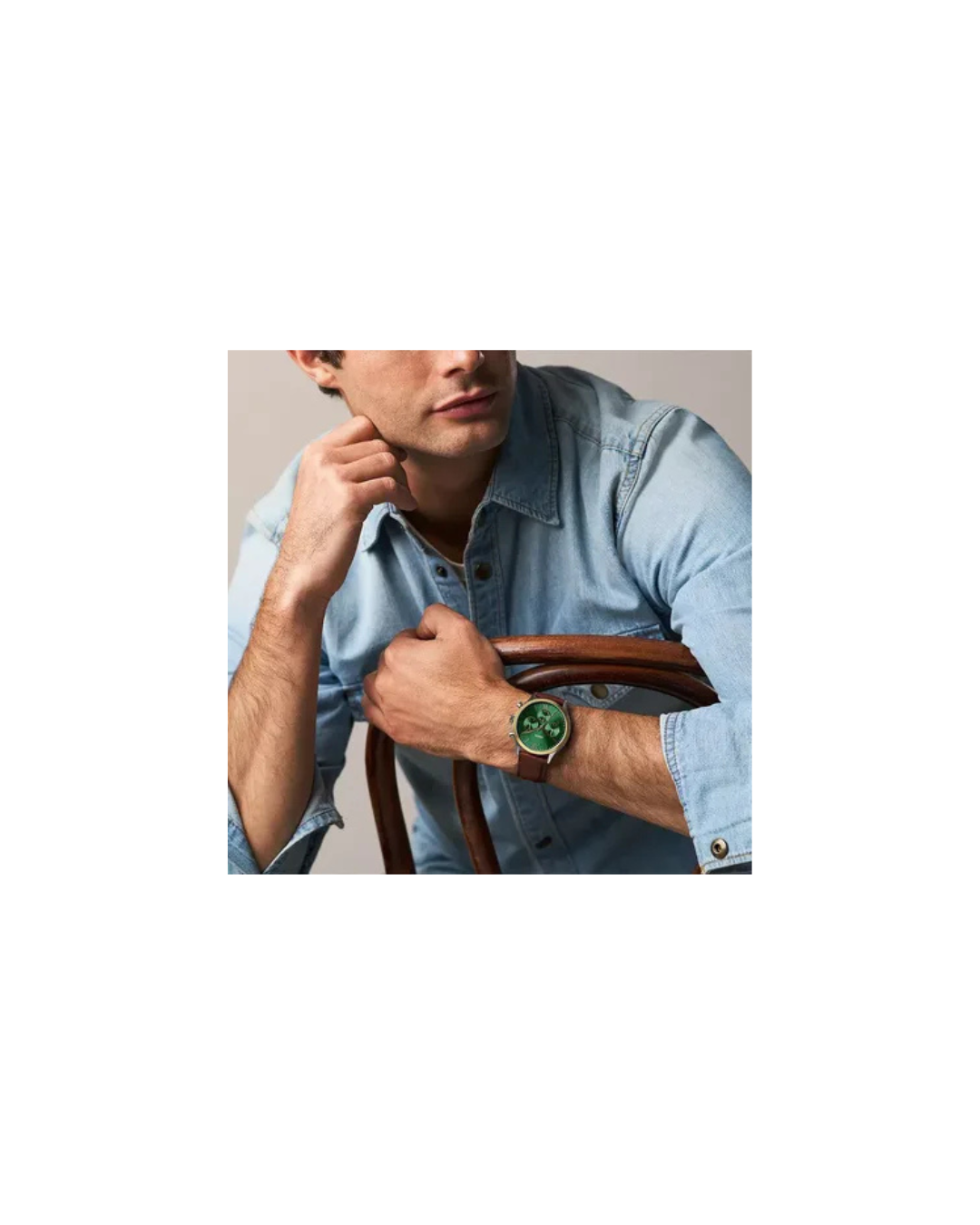 Fenmore Multifunction Brown Leather Watch with Green Dial 44mm