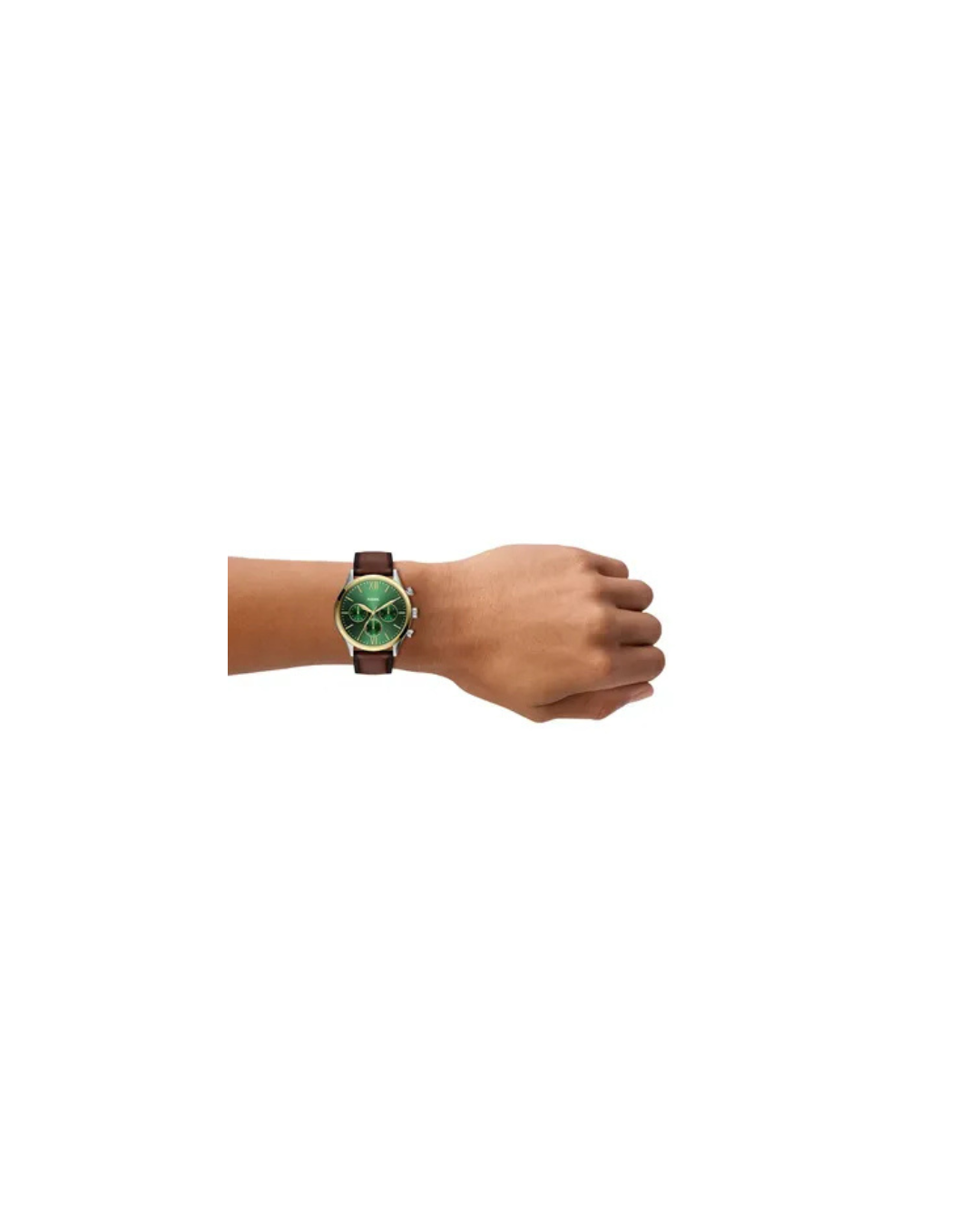 Fenmore Multifunction Brown Leather Watch with Green Dial 44mm