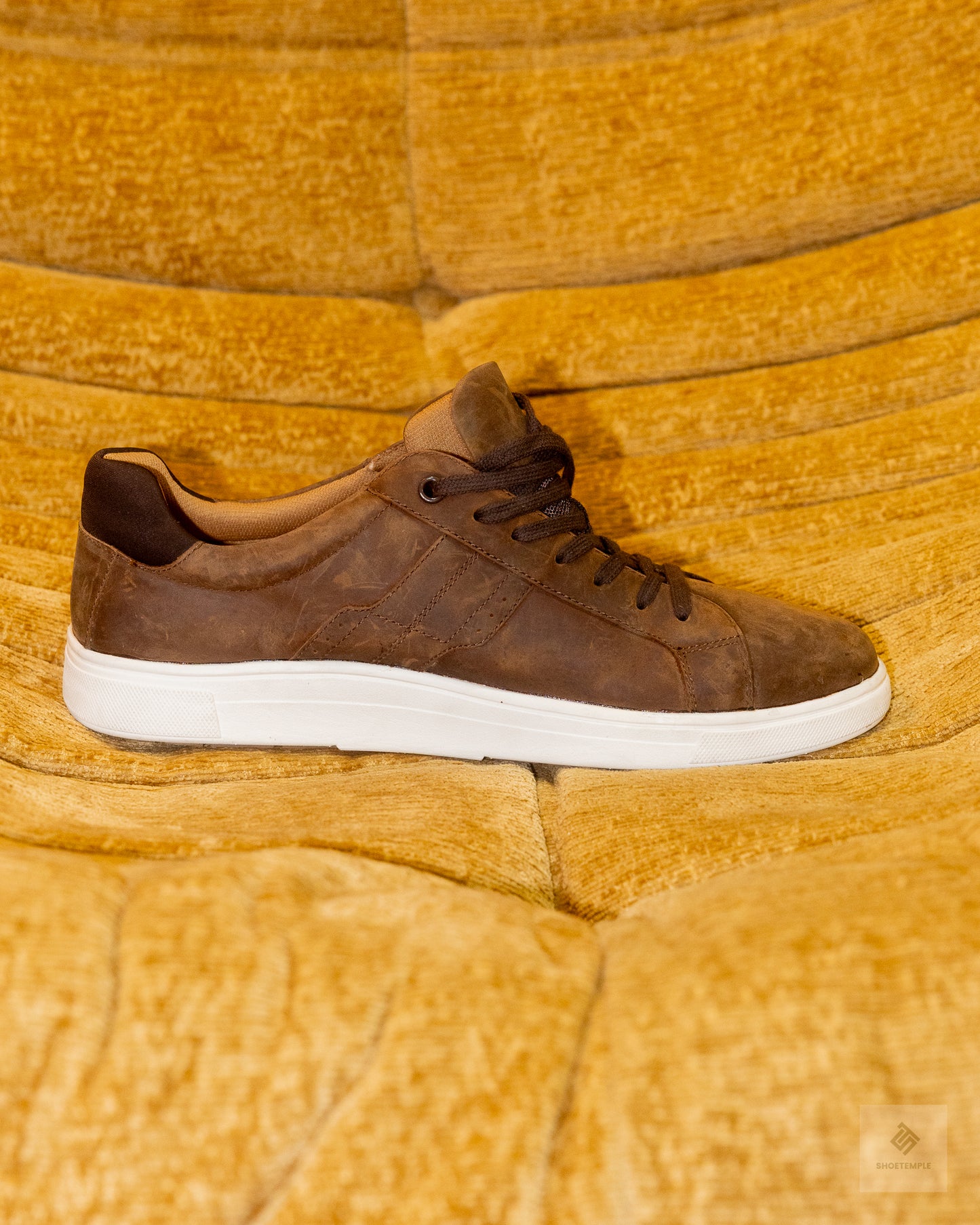 Hush Puppies men's casual leather sneakers In Tan Brown