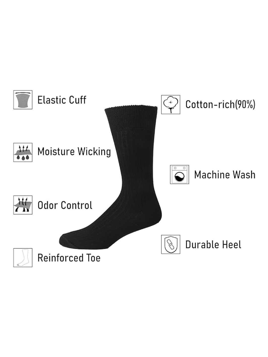 5-Pack Men's Black Ribbed Dress Socks | Cotton Blend Crew Socks