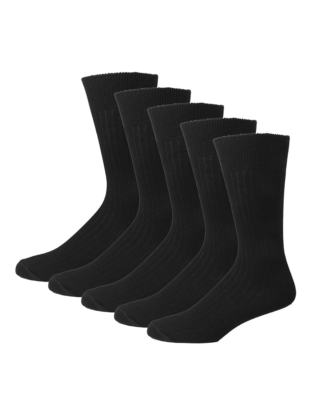 5-Pack Men's Black Ribbed Dress Socks | Cotton Blend Crew Socks