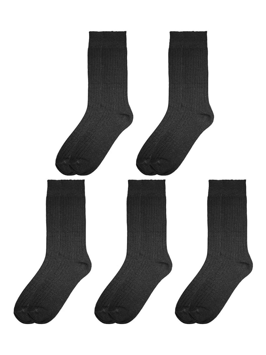 5-Pack Men's Black Ribbed Dress Socks | Cotton Blend Crew Socks
