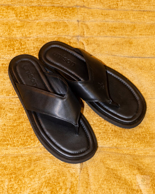 Unison Trent Leather Thong is a luxe leather sandal Black
