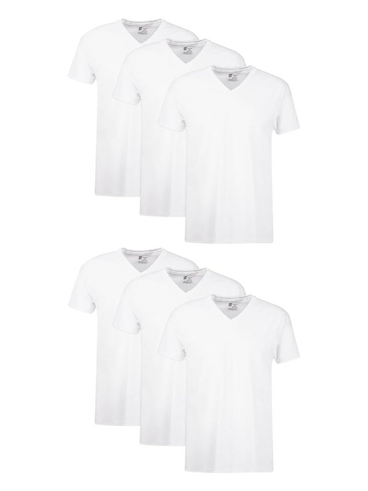 6 in a Pack Hanes Men's V-Neck Undershirts – Moisture-Wicking Cotton Tees, Odor Control, White