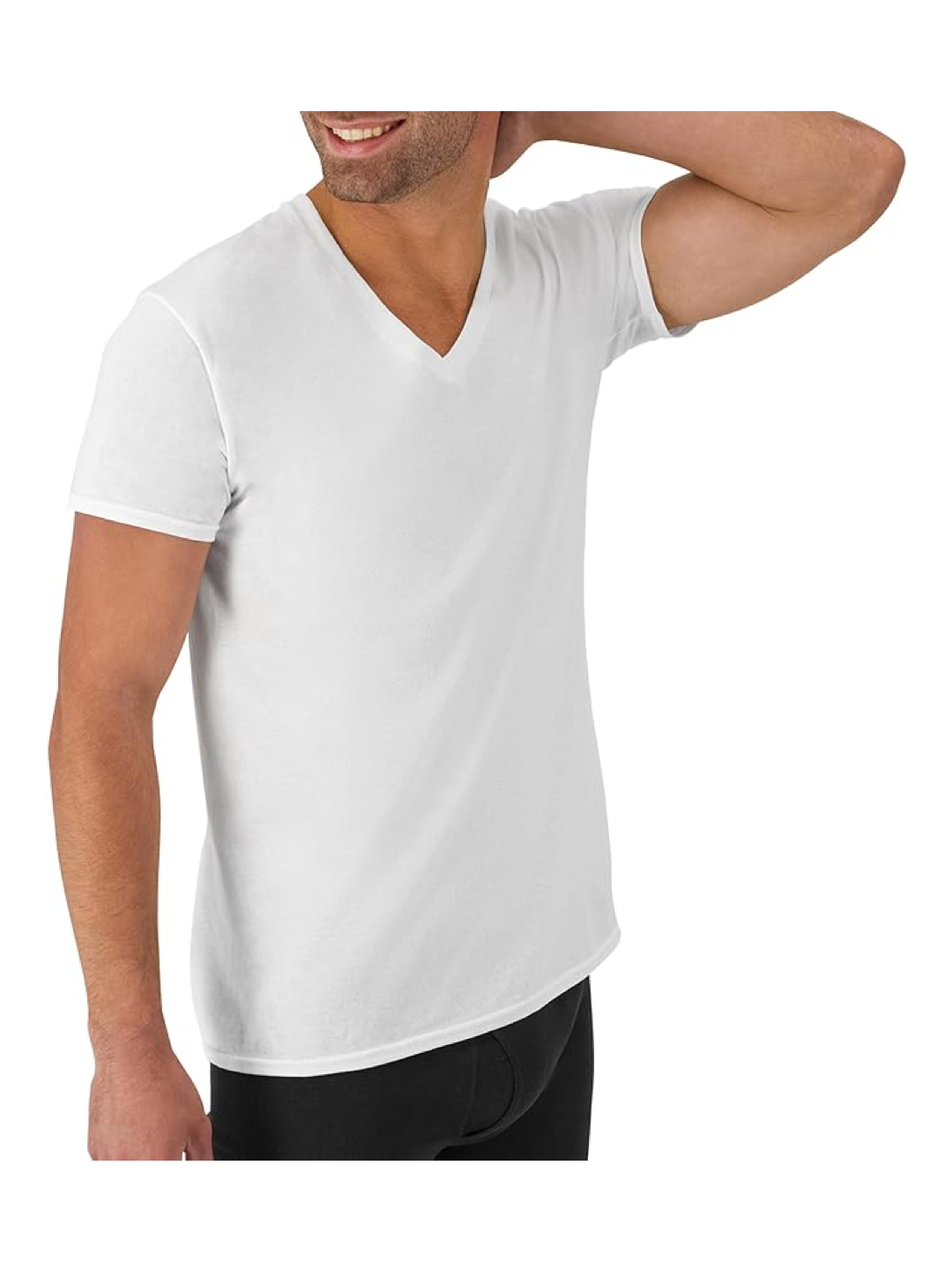 6 in a Pack Hanes Men's V-Neck Undershirts – Moisture-Wicking Cotton Tees, Odor Control, White