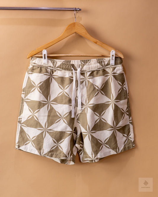 Seed Heritage Pattern Linen Shorts Brown