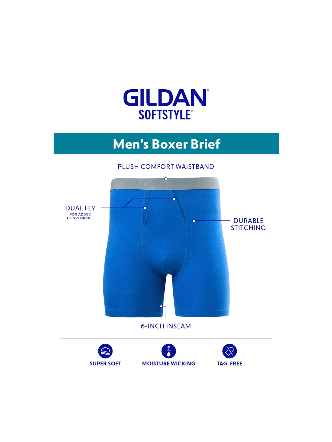6- Pack Gildan SoftStyle Adult Men's Boxer Briefs