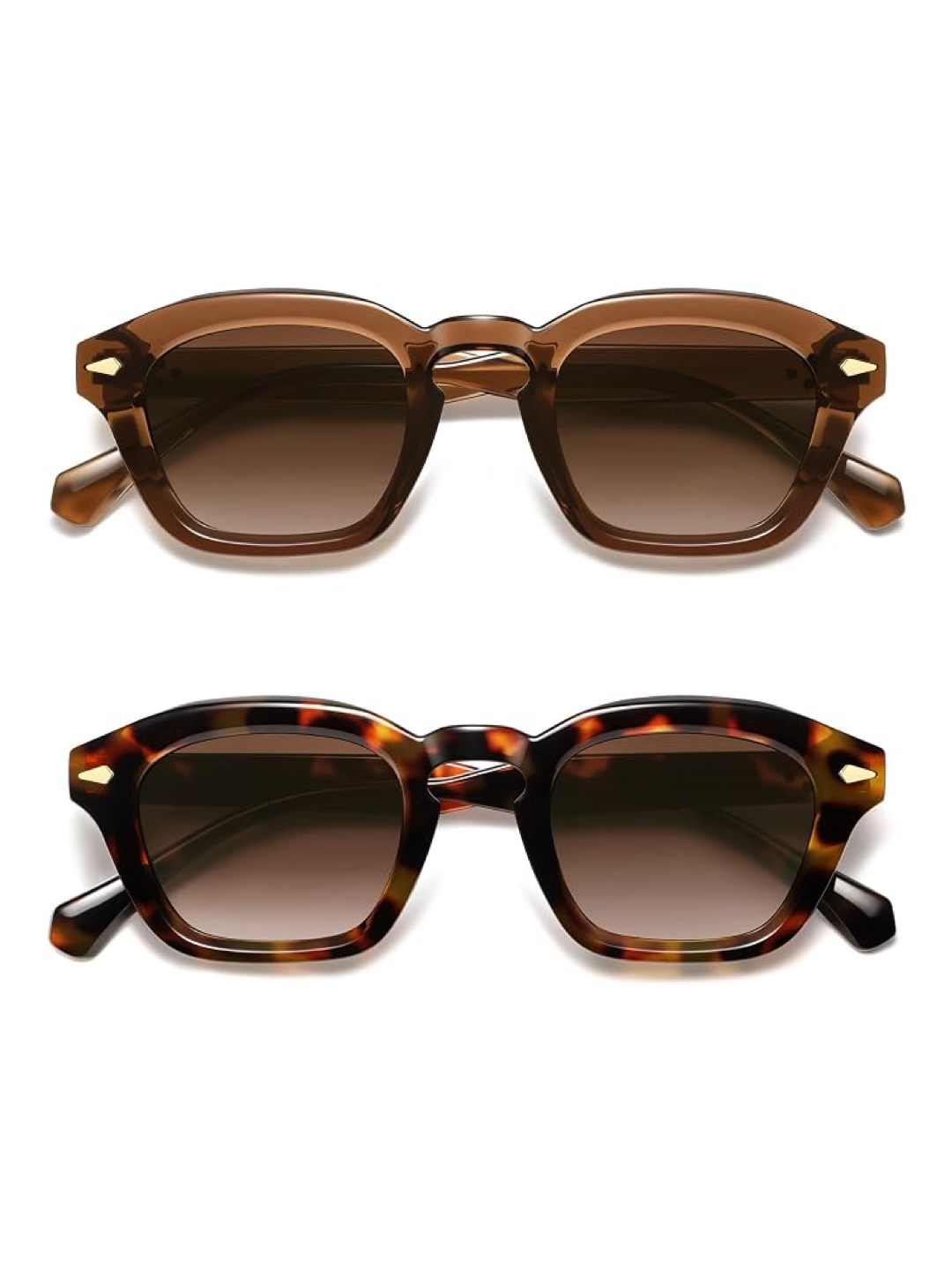 Retro Square Sunglasses – 2-Pack (Unisex) - Browns