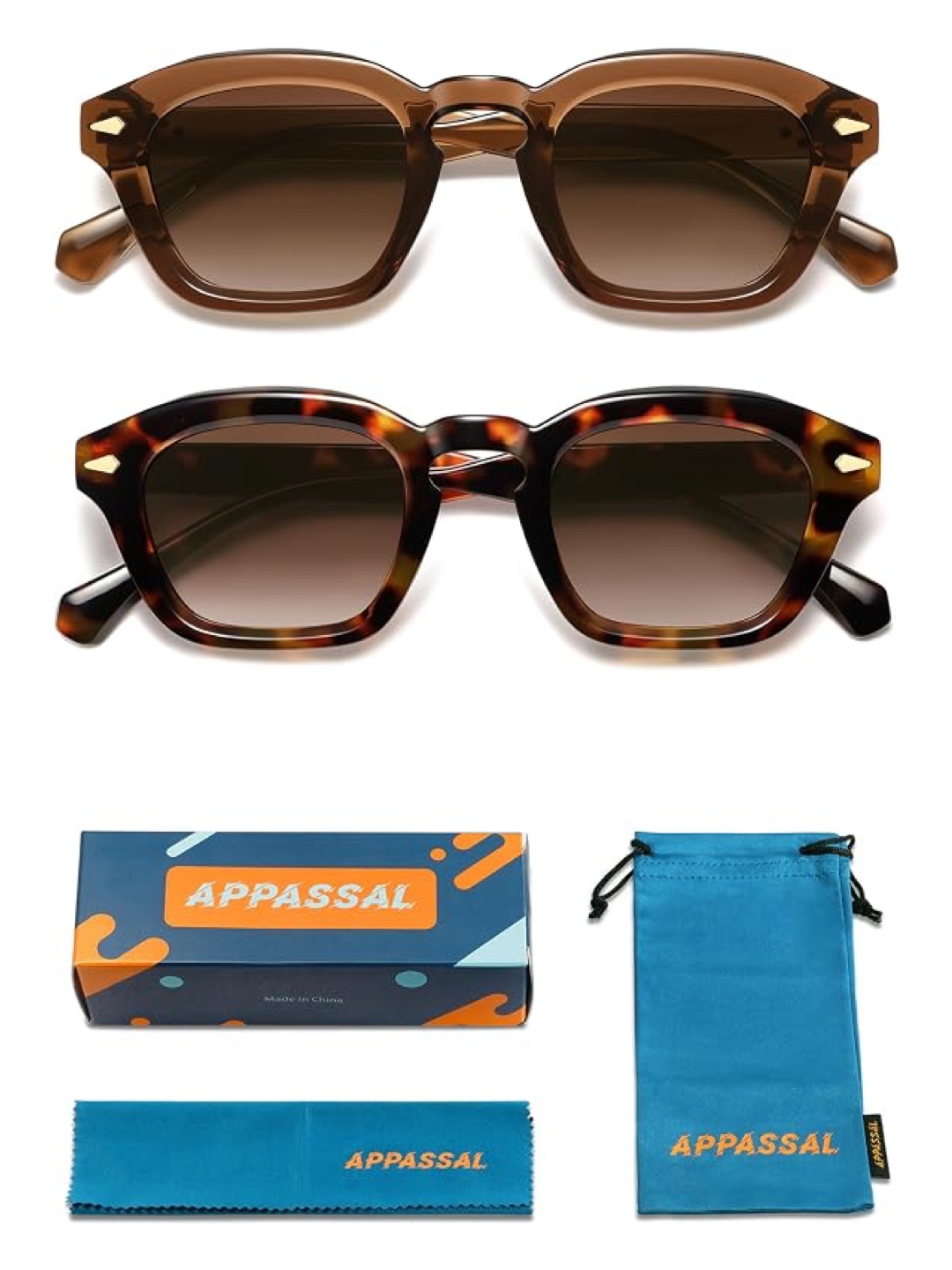 Retro Square Sunglasses – 2-Pack (Unisex) - Browns