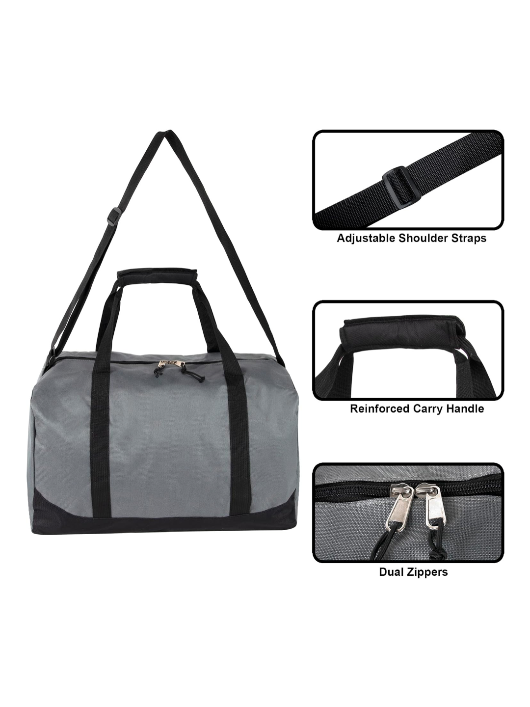 40 Liter, 17 Inch Canvas Duffle Bag for Men and Women – Travel Weekender Overnight Carry-On Shoulder Duffel Tote Bag - Grey