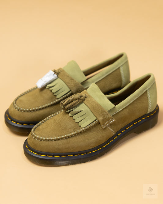 Dr Martens Adrian tassel loafers in khaki nubuck