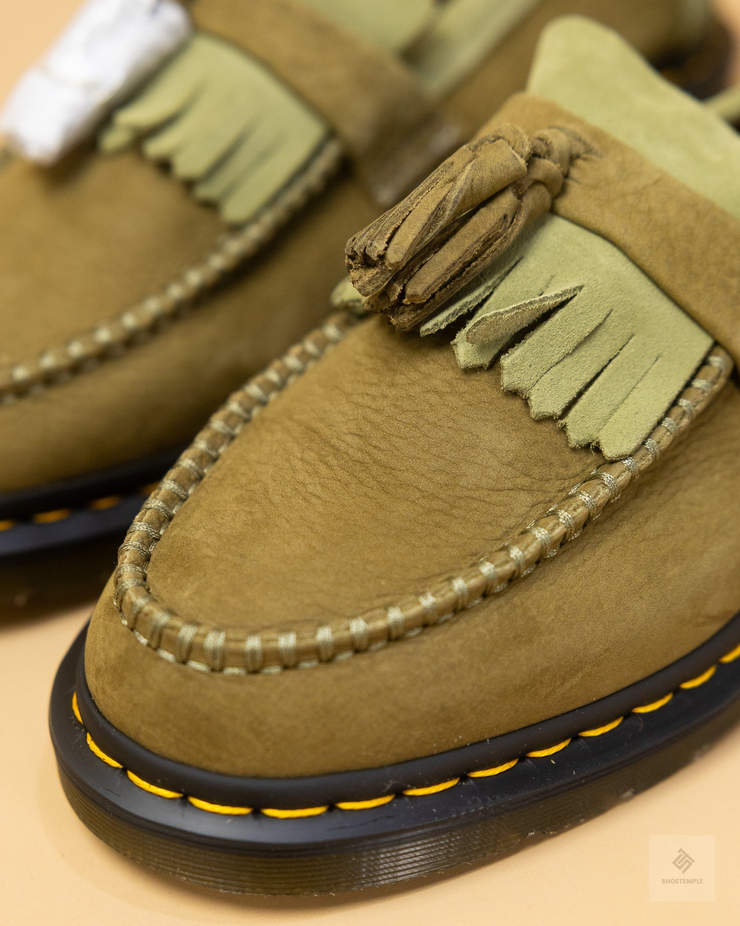 Dr Martens Adrian tassel loafers in khaki nubuck