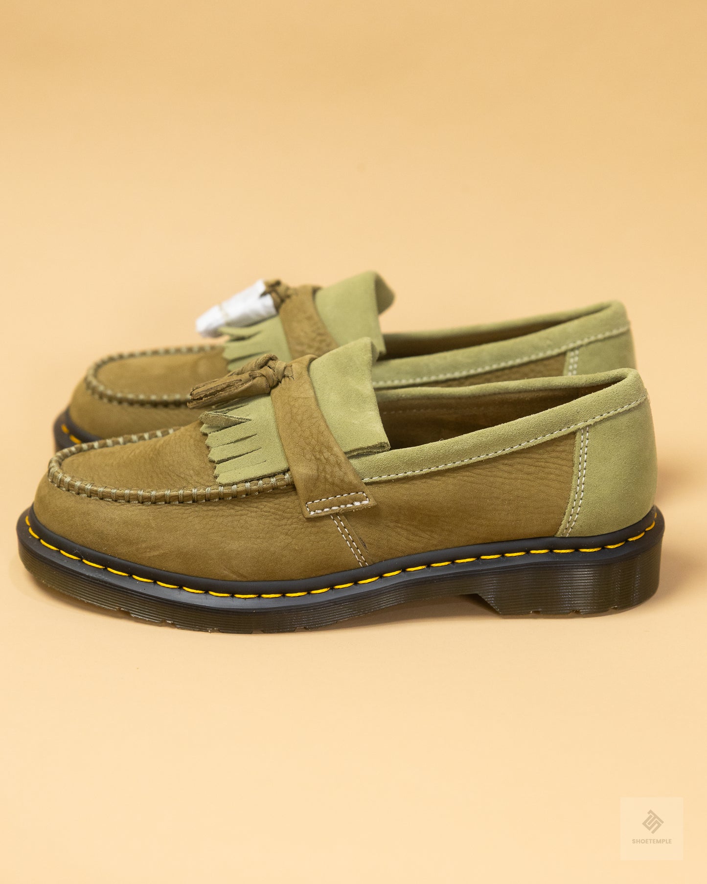 Dr Martens Adrian tassel loafers in khaki nubuck