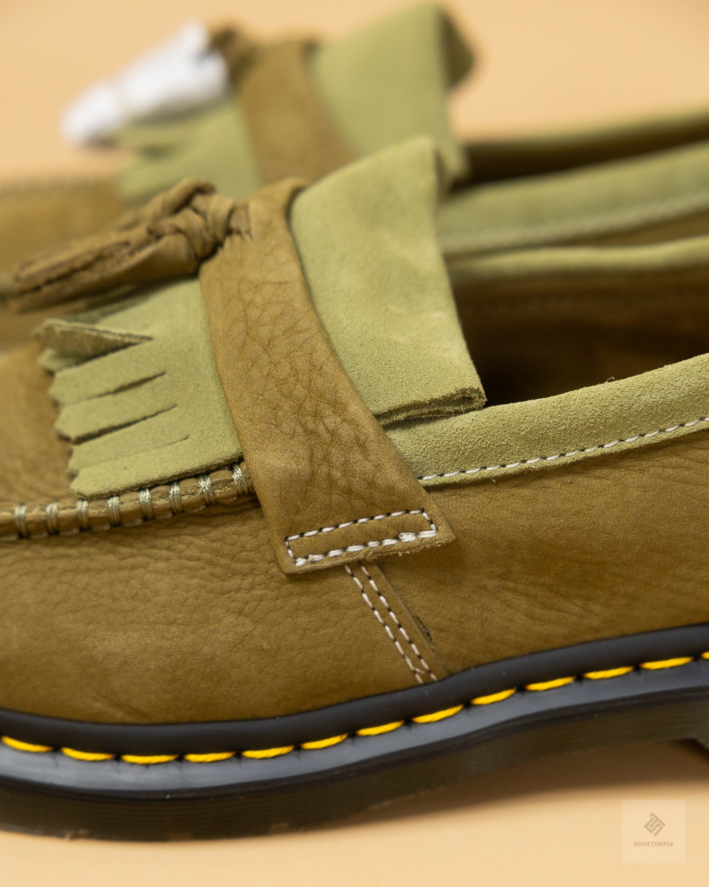 Dr Martens Adrian tassel loafers in khaki nubuck