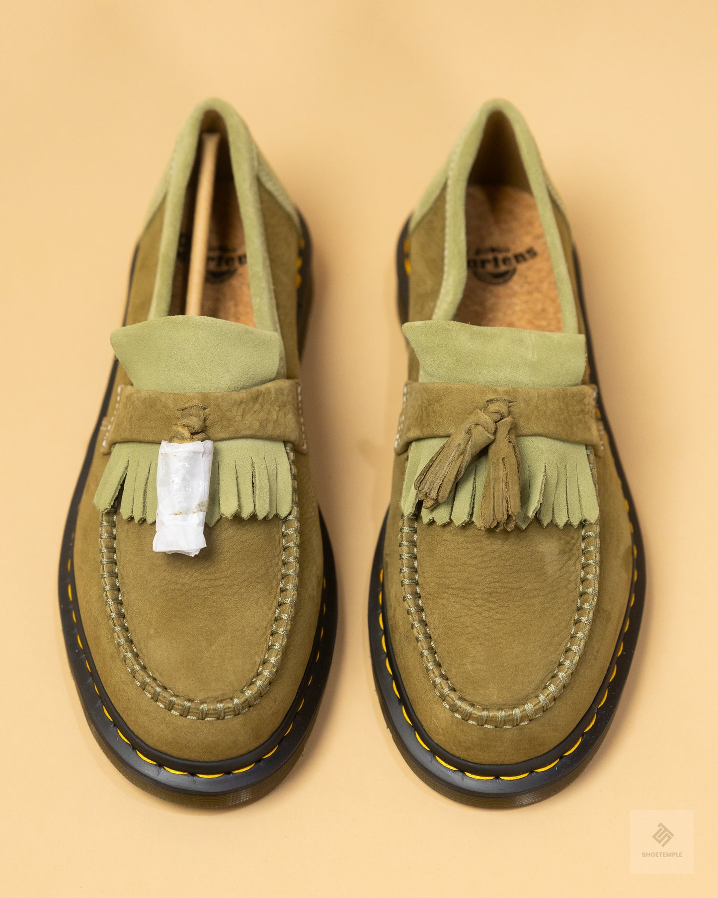 Dr Martens Adrian tassel loafers in khaki nubuck
